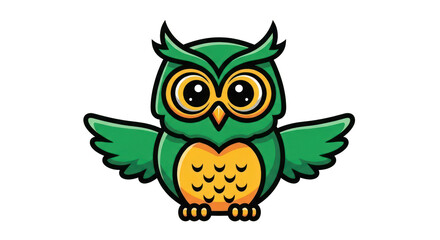 Fototapeta premium Green cartoon owl on green background