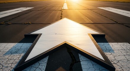 A Forward Arrow Signified Progress On An Asphalt Surface Under Sun Rays For Goals