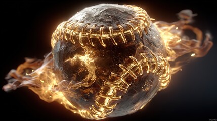 Extreme close-up flaming baseball, sparks burst on pure black, blank zone for tagline, e-commerce promo, game cover, fitness brand