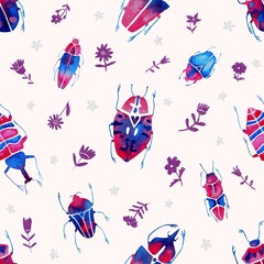 seamless pattern with colorful bugs