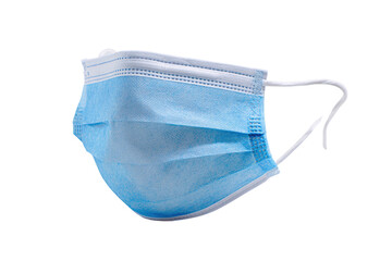 Blue surgical mask on black, ear loops visible