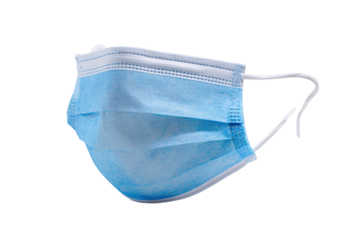 Blue surgical mask on black, ear loops visible