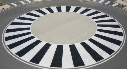 Abstract Aerial View of a Striking Roundabout Featuring Graphic Black and White Designs
