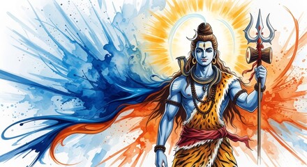 Vibrant Artistic Depiction of Lord Shiva with Dynamic Backgrounds and