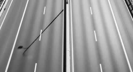 Abstract Aerial View Of Black And White Highway Road With Street Lights