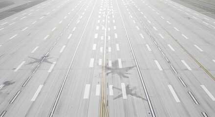 Abstract Aerial View Of An Airport Runway Showing Aircraft Shadows And Markings