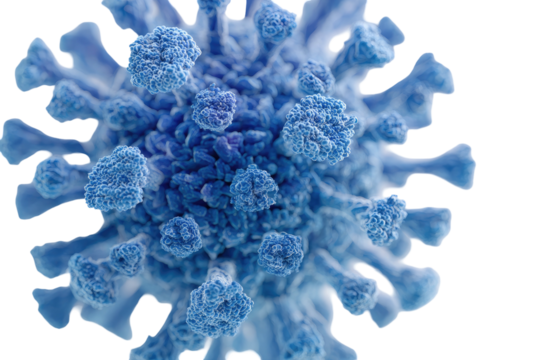 Spiky, blue virus. Detailed 3D render. Microscopic view