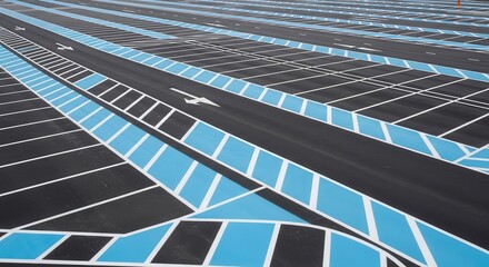 Abstract Aerial View Of Modern Parking Lot With Blue And White Lines