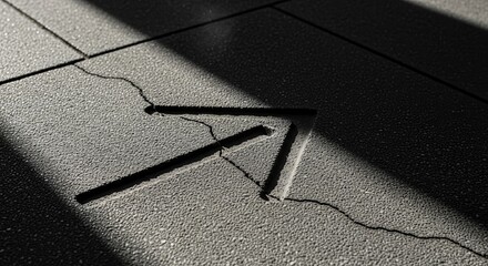 Abstract Arrow Carved Into Textured Surface Under Dramatic Sunlight, Concept