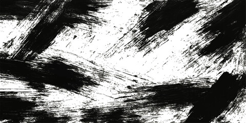 Abstract black and white grunge texture background with a dark ink splatter and rough brush stroke design element