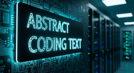 Abstract Coding Text Displayed In Modern Data Center With Futuristic Technology