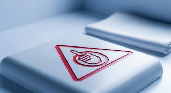 Abstract Close-Up Of Warning Sign Button With Finger Icon And Rectangular Elements Structure