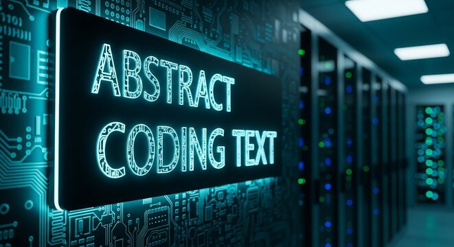 Abstract Coding Text Displayed In Modern Data Center With Futuristic Technology