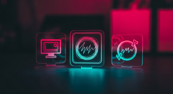 Abstract Neon Icons Representing Modern Technology And Financial Analysis
