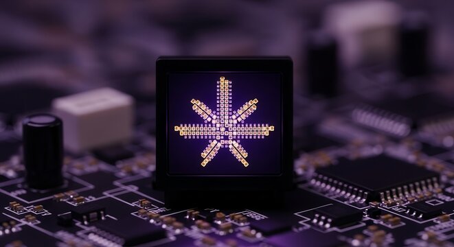 Abstract Digital Artwork of a Displayed Geometric Design Amidst Electronic Components