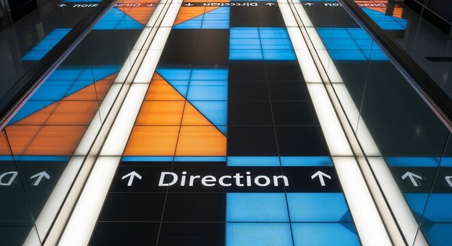 Abstract Directional Floor Design With Illuminated Elements And Modern Geometrical Shapes