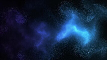 Purple powder swirls through the air on a dramatic black background, capturing the innovative concept of creative breakthroughs in technology, science, or business, perfect for representing.