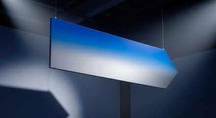 Abstract Geometric Structure Suspended with Blue and White Gradient, Studio Interior