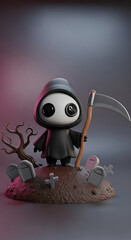 Tiny adorable grim reaper blunt scythe miniature graveyard