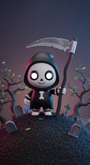 Tiny adorable grim reaper blunt scythe miniature graveyard