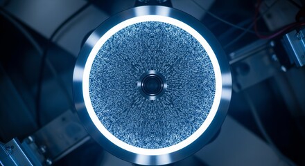 Abstract Glowing Circle Machine In Moody Blue Tones Reflecting Modern Technological Advancements