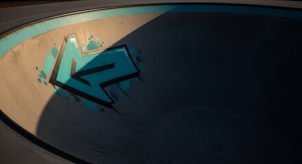 Abstract Graffiti Art in Skate Park Bowl with Vibrant Colors and Dramatic Shadows