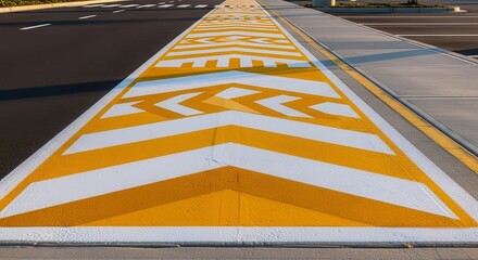 Abstract Graphic Composition With Yellow And White Chevron Markings And Pavement Textures