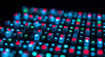 Abstract Illuminated Control Panel Interface in a Neon Glow with a Dark Background