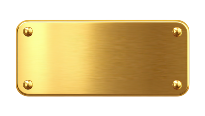 Golden metal plate with rounded corners, riveted