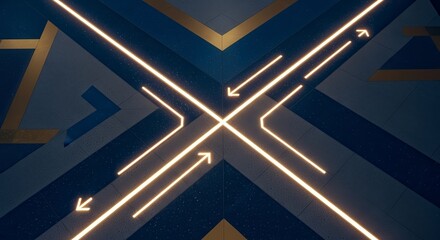 Abstract Illuminated Cross Pattern with Geometric Shapes and Directional Arrows Design