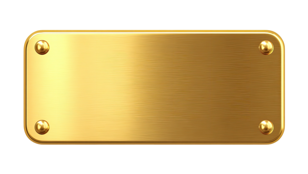 Golden metal plate with rounded corners, riveted