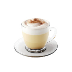 Fototapeta premium Cappuccino Coffee in Glass Cup on Saucer hot drink isolated on a transparent background