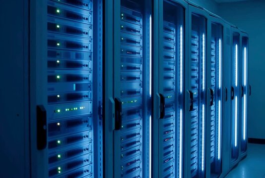 Servers Running in Modern Data Center Providing Cloud Computing Infrastructure with Information Technology Networks Inside 164 character limit