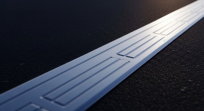 Abstract Metal Element on Dark Surface: Perspective, Texture and Industrial Design - Powered by Adobe