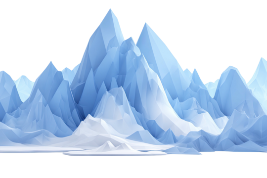 Polygonal ice mountainscape, icy-blue hues