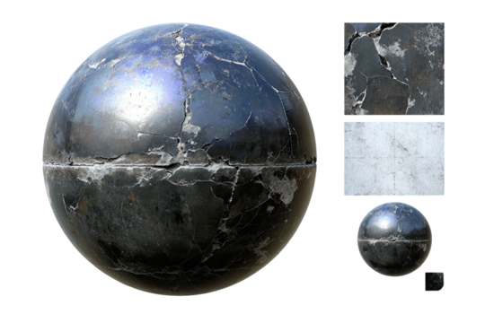 Cracked sphere texture; rough, peeling surface, damaged
