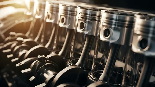 Detailed close up view of an internal combustion engine pistons crankshaft and mechanism