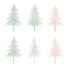Obraz premium Minimalist Xmas Brush Pack Soft Pastel Trees in Various Shades for Minimalist Decor