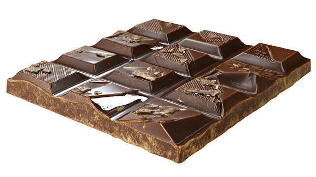 Large dark chocolate bar with broken segments graphic isolated on a transparent background