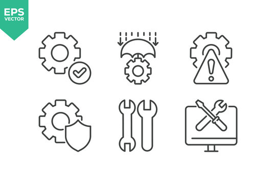 Set of line icons related to seting, setup, customize. Outline icons collection