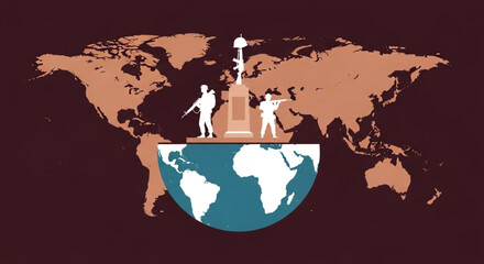 World Civil Defence Day World War Memorial Statue Figures Standing Tall on a Globe Representation