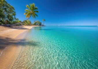 Fototapeta premium Tranquil beach scene with crystal clear water.