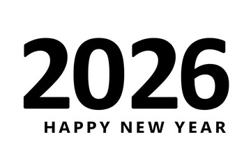 A minimalist 2026 happy new year greeting card isolated on white background