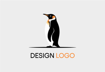 This minimalist logo design features a stylized penguin in black and white with a pop of orange, perfect for branding endeavors that require a friendly yet professional look.