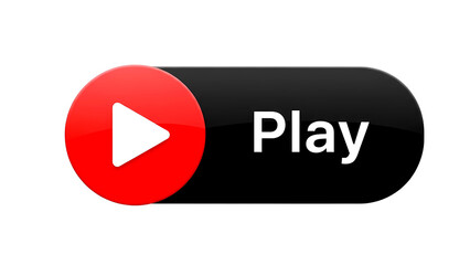 Play button with a red triangle icon on a black rounded rectangle, isolated on transparent background 