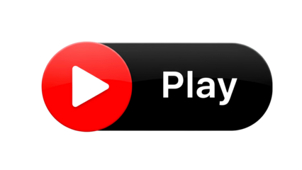 Play button with a red triangle icon on a black rounded rectangle, isolated on transparent background 