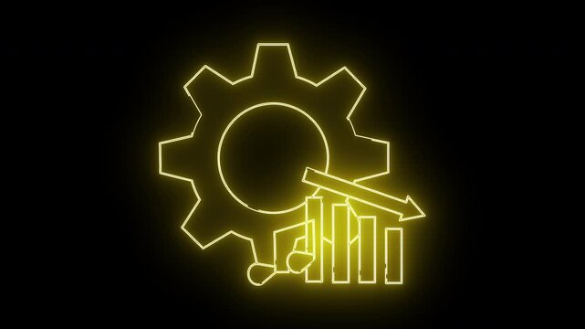 Yellow gear with graph showing downward arrow line on a black background