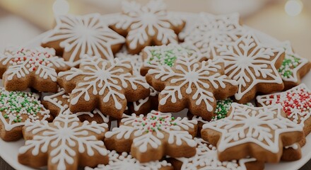 Fototapeta premium Close-up of gingerbread cookies with icing designs,