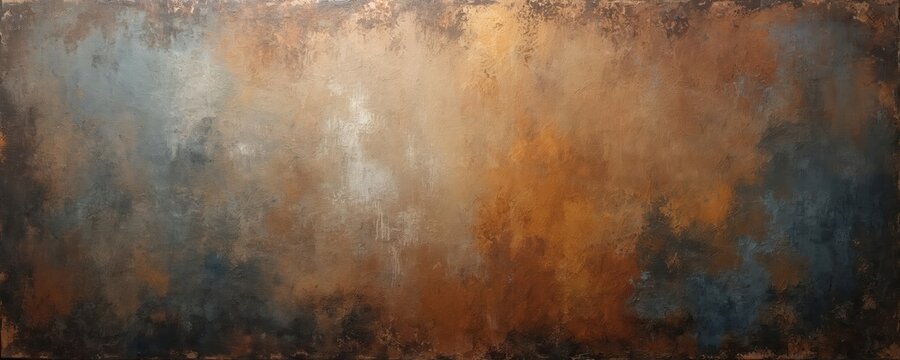 Abstract textured background with rough brown grey and blue paint strokes. Textured canvas wall surface with mottled effect and distressed edges. Modern art backdrop for design. - Powered by Adobe