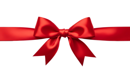 Elegant red satin ribbon bow for gift wrapping and festive decoration isolated on transparent background 